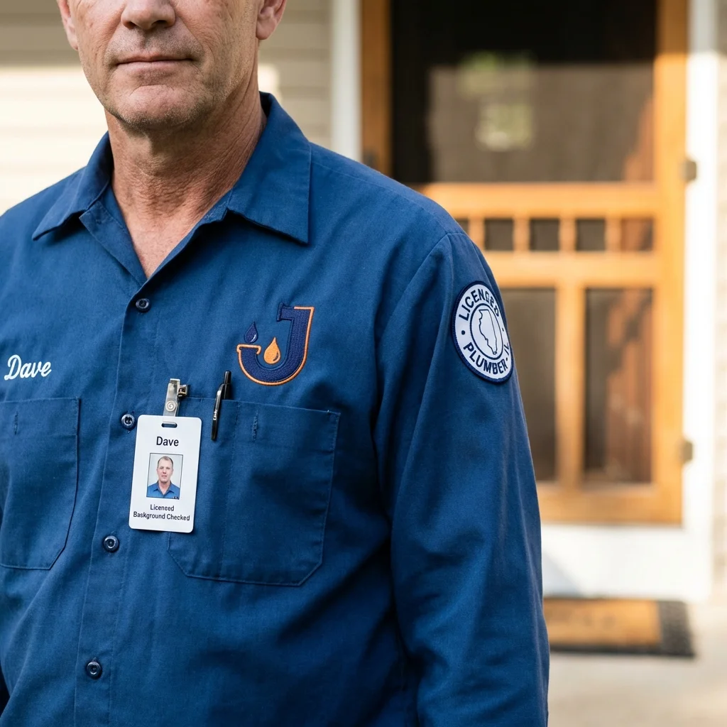 Licensed plumber showing ID badge in Janesville, WI